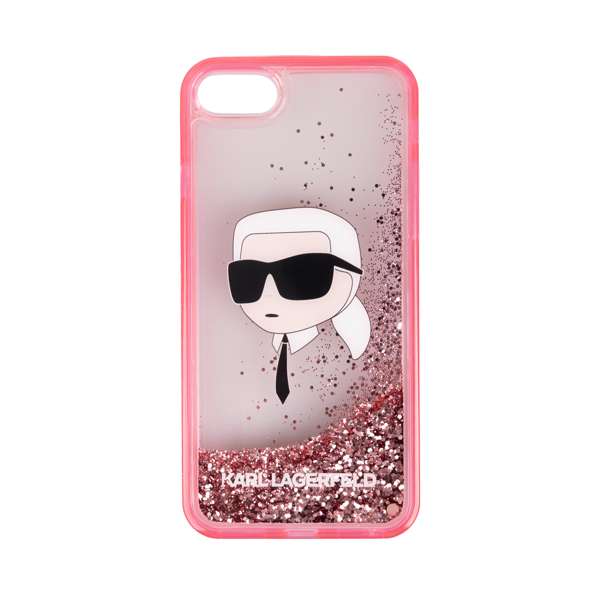 Apple iPhone SE 2020 Kılıf Karl Lagerfeld Sıvılı Simli Karl Head Dizayn Kapak Pembe