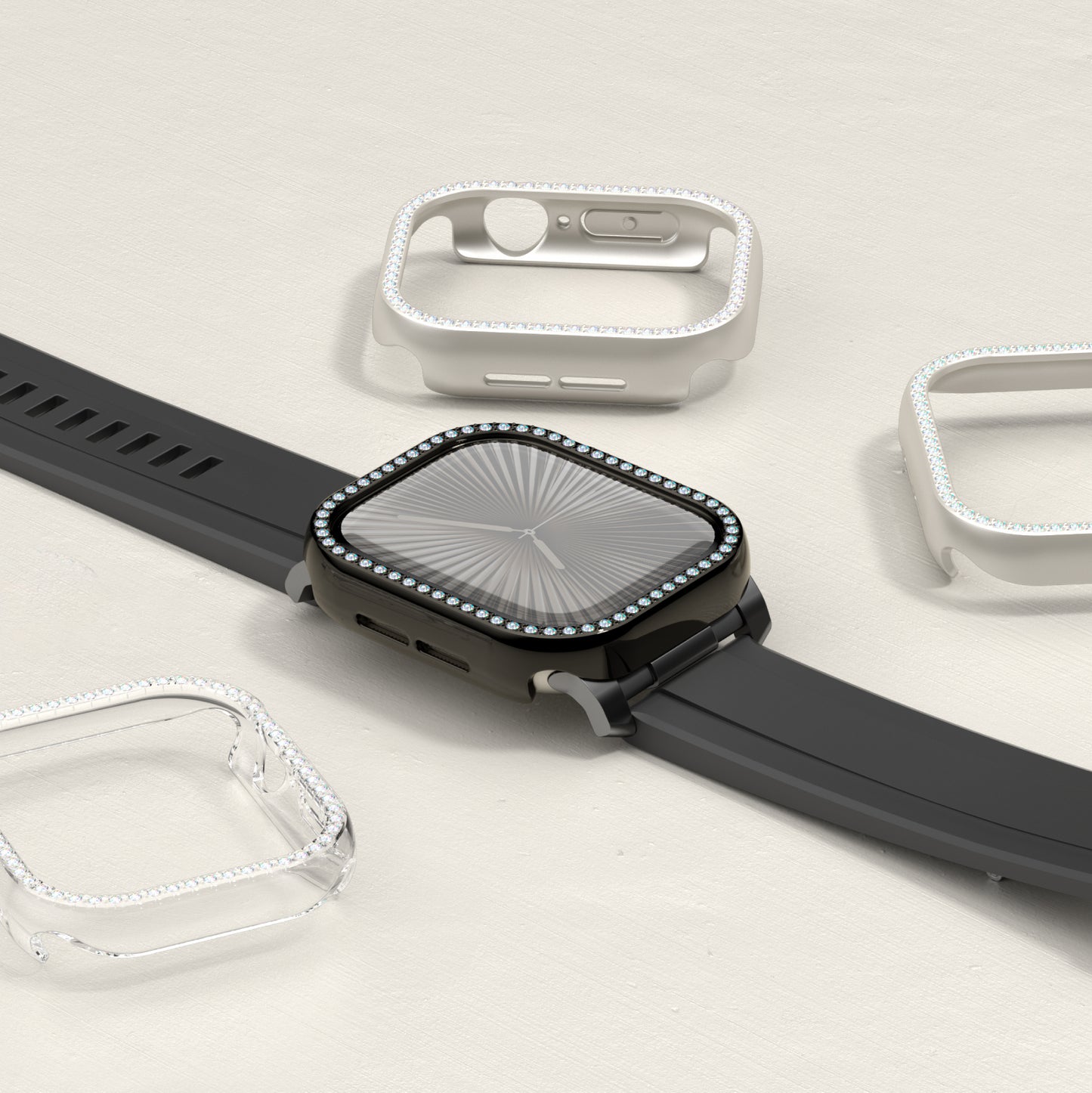 Apple Watch 10 46mm Amazingthing Gleam Fit FullGuard Taşlı Sert PC Kasa ve Ekran Koruyucu Starlight