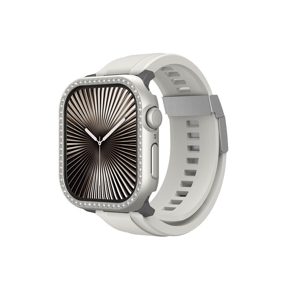 Apple Watch 10 46mm Amazingthing Gleam Fit FullGuard Taşlı Sert PC Kasa ve Ekran Koruyucu Siyah