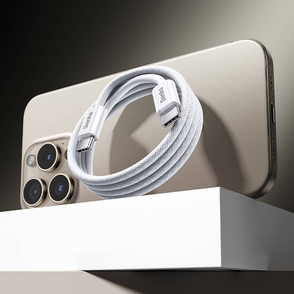 Benks D46 Type-C to Type-C PD 3.0 Örgülü Şarj ve Data Kablosu 60W 2 Metre Beyaz