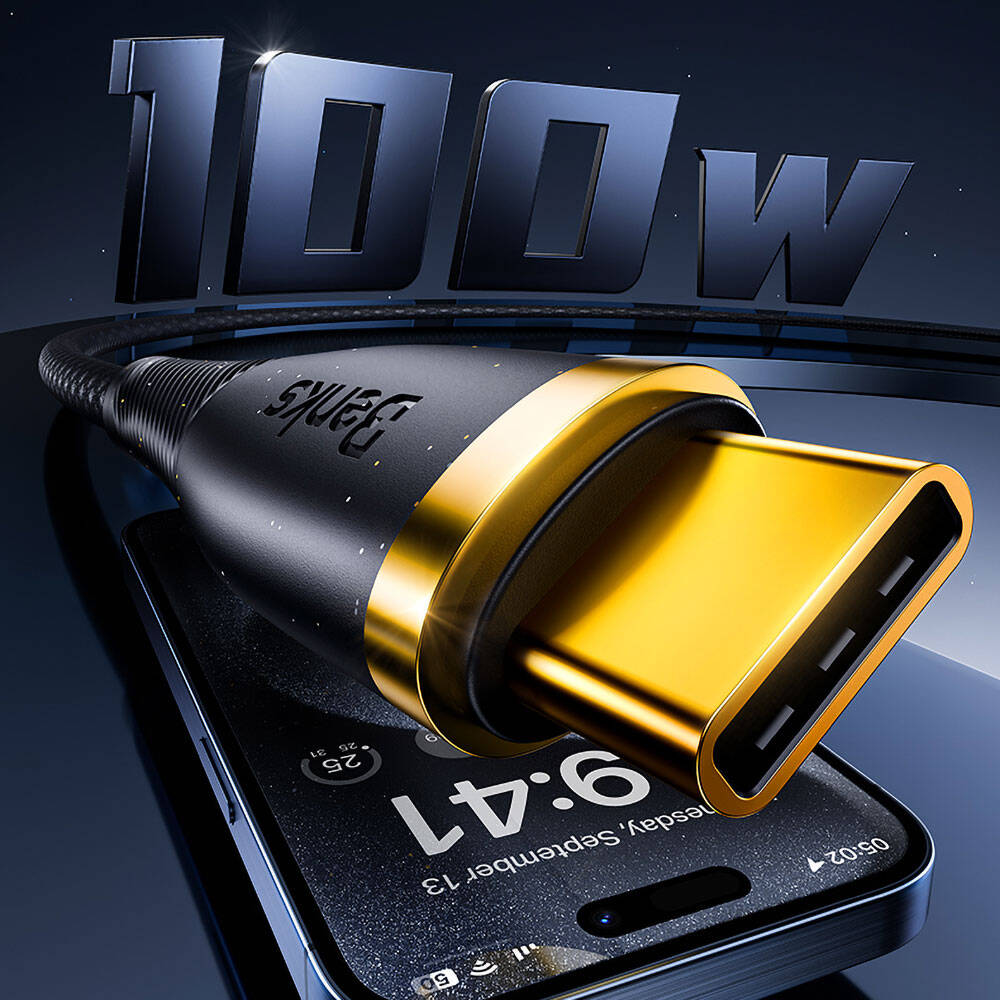 Benks D47 Type-C to Type-C PD 3.0 Örgülü Şarj ve Data Kablosu 100W 1 Metre Siyah