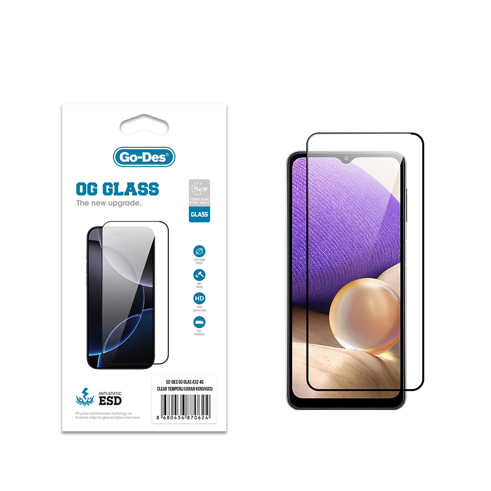 Galaxy A32 4G Go Des OG Glass Antistatik Temperli Cam Ekran Koruyucu Şeffaf