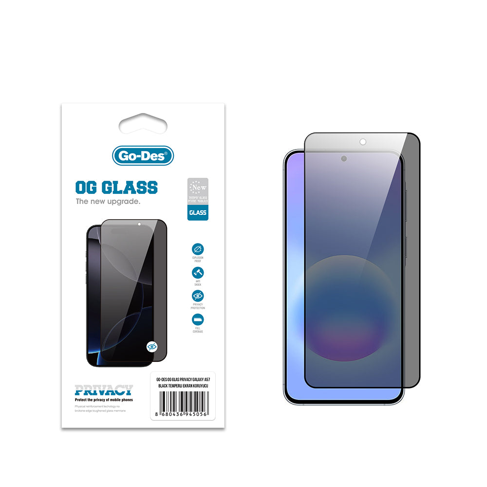 Galaxy A57 Go Des OG Glass Privacy Antistatik Temperli Cam Ekran Koruyucu