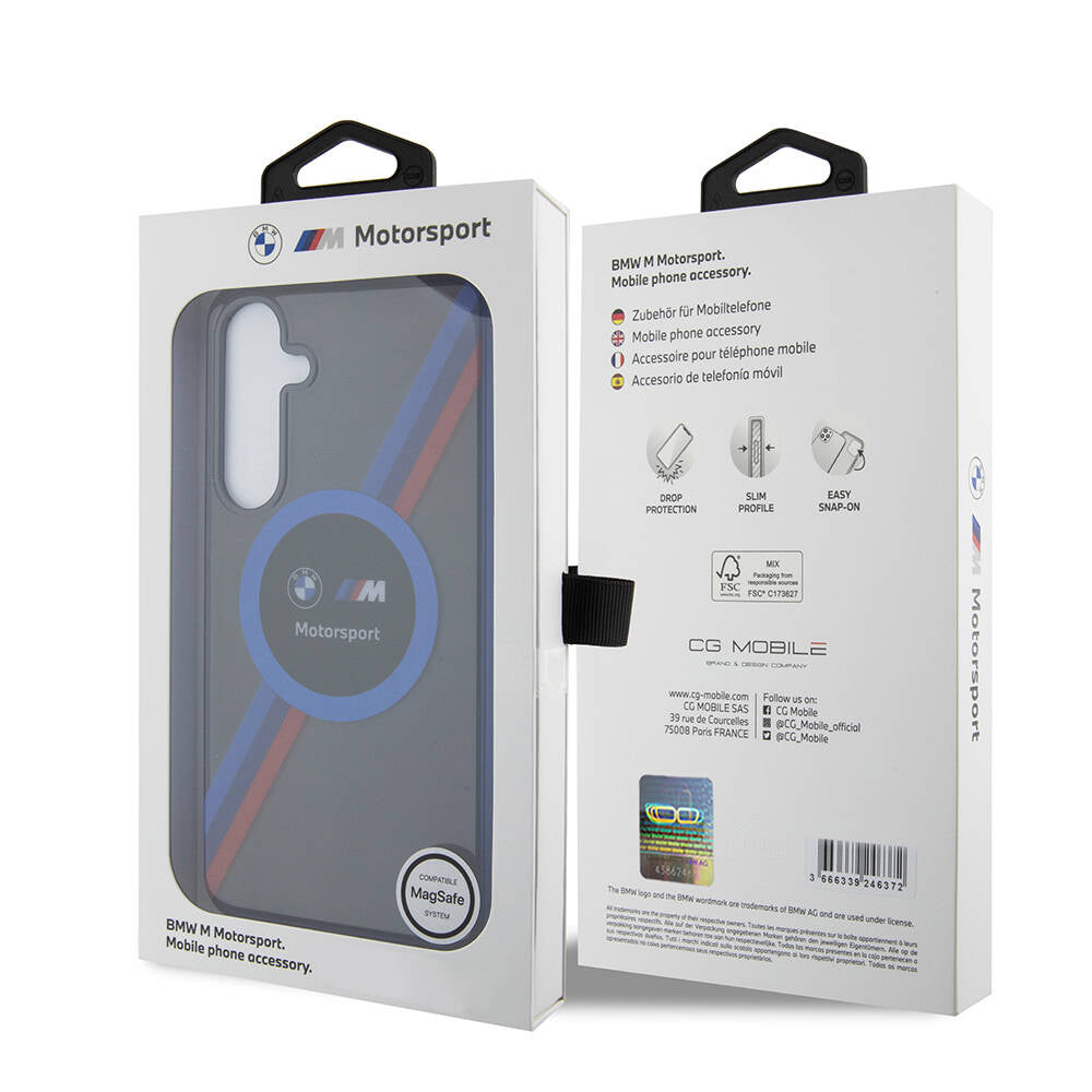 Galaxy S24 Kılıf BMW Orjinal Lisanslı M Logolu Üç Renk Çizgili Motorsport Circle Kılıf Siyah
