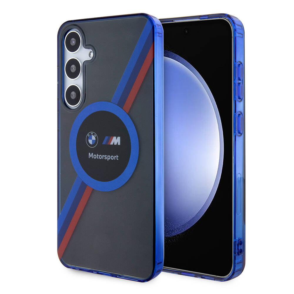Galaxy S24 Kılıf BMW Orjinal Lisanslı M Logolu Üç Renk Çizgili Motorsport Circle Kılıf Siyah
