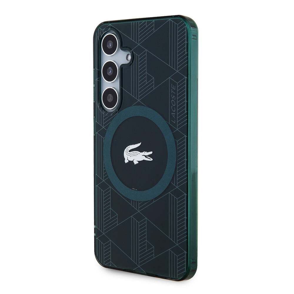 Galaxy S24 Kılıf Lacoste Orjinal Lisanslı Magsafe Şarj Özellikli Çift Katmanlı Timsah Logolu Blend Monogram Kılıf Haki