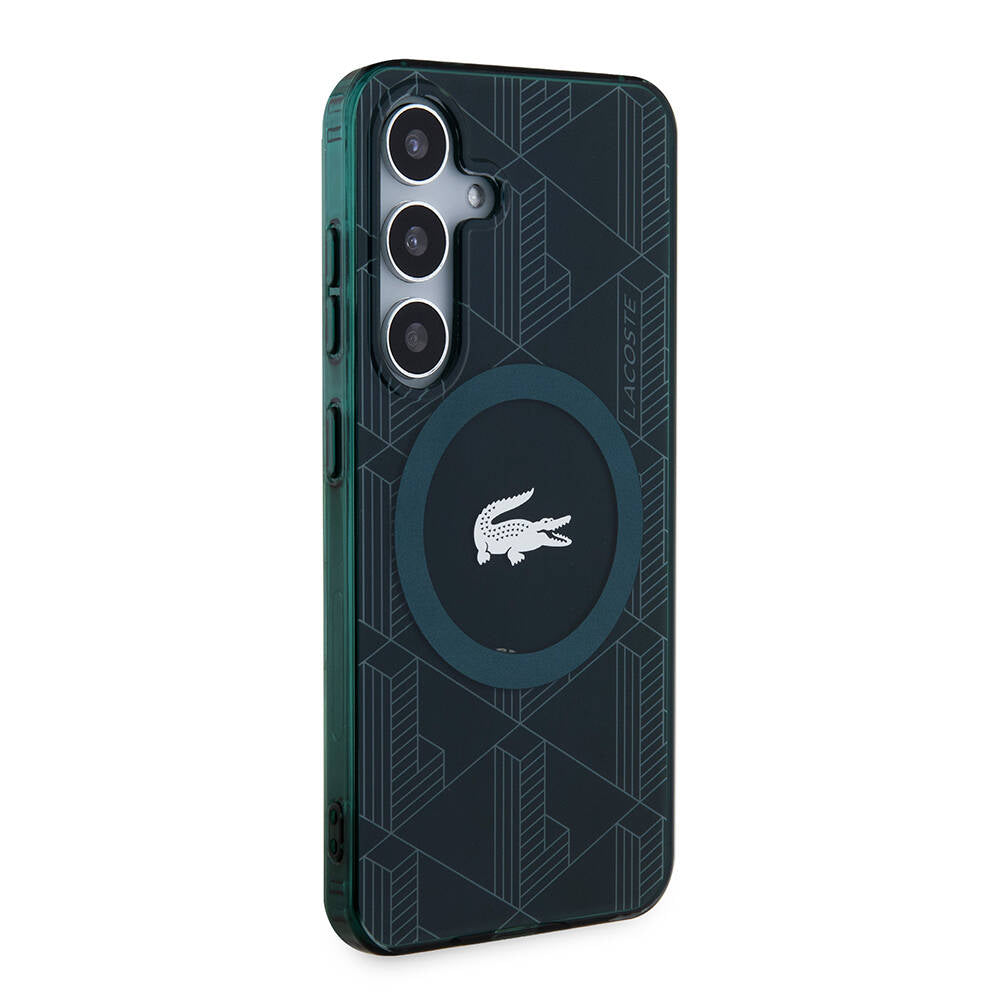 Galaxy S24 Kılıf Lacoste Orjinal Lisanslı Magsafe Şarj Özellikli Çift Katmanlı Timsah Logolu Blend Monogram Kılıf Haki