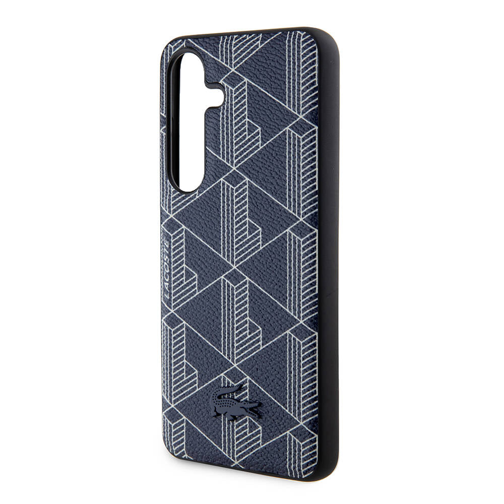 Galaxy S24 Kılıf Lacoste Orjinal Lisanslı Magsafe Şarj Özellikli PU Deri Görünümlü Karışık Monogram Desenli Kılıf Siyah