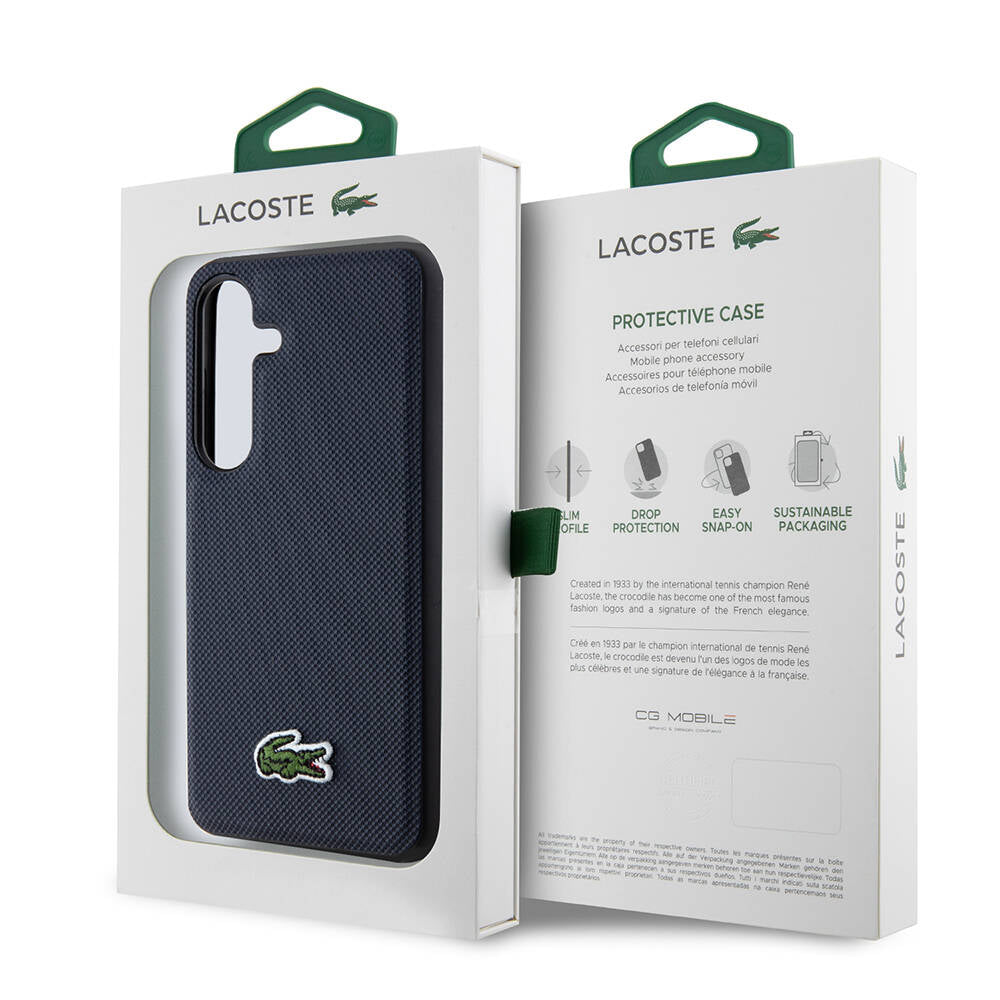 Galaxy S24 Kılıf Lacoste Orjinal Lisanslı PU Pike Desenli Arka Yüzey İkonik Timsah Dokuma Logolu Kılıf Lacivert