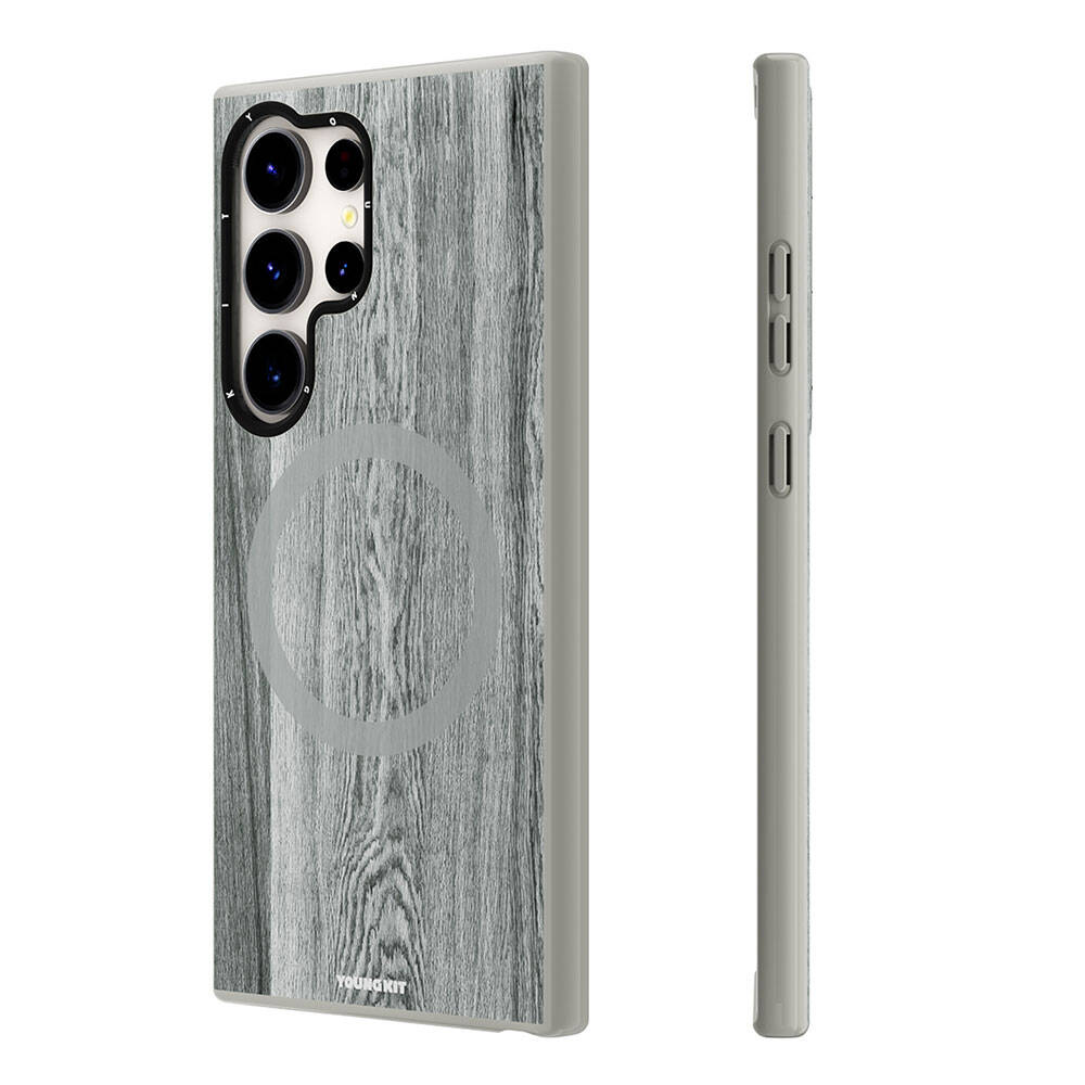 Galaxy S24 Ultra Kılıf Magsafe Şarj Özellikli Sararmaya Dayanıklı Youngkit Wood Forest Serisi Kılıf Kahverengi