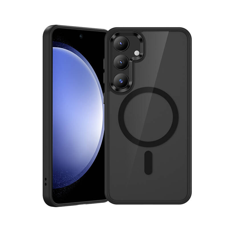 Galaxy S24 Kılıf Magsafe Şarj Özellikli Şeffaf Arka Yüzey Benks MagClap TPU Çerçeve Kılıf Siyah