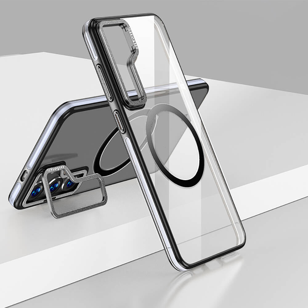 Galaxy S24 Kılıf Magsafe Şarj Özellikli Wlons Standlı Efsane Kılıf Siyah