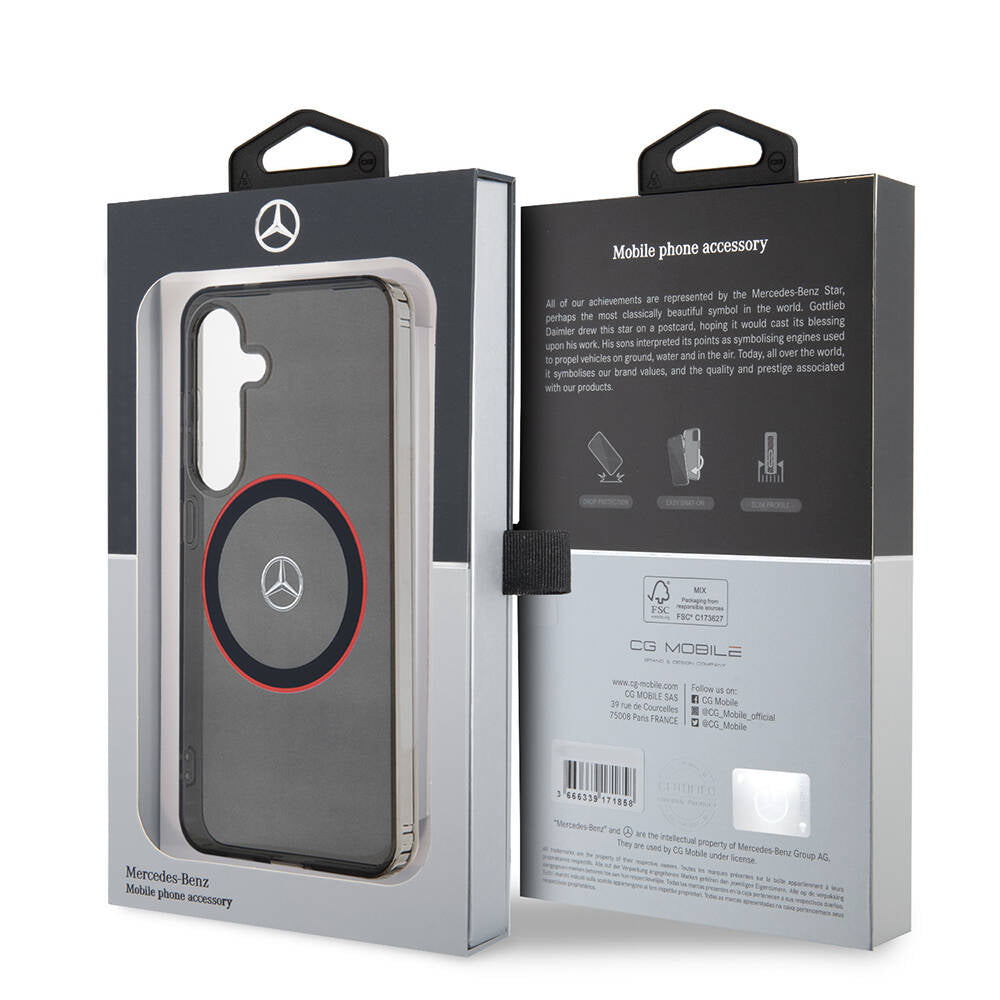 Galaxy S24 Kılıf Mercedes Benz Orjinal Lisanslı Magsafe Şarj Özellikli IML Yıldız Logolu Red Ring Kılıf Siyah