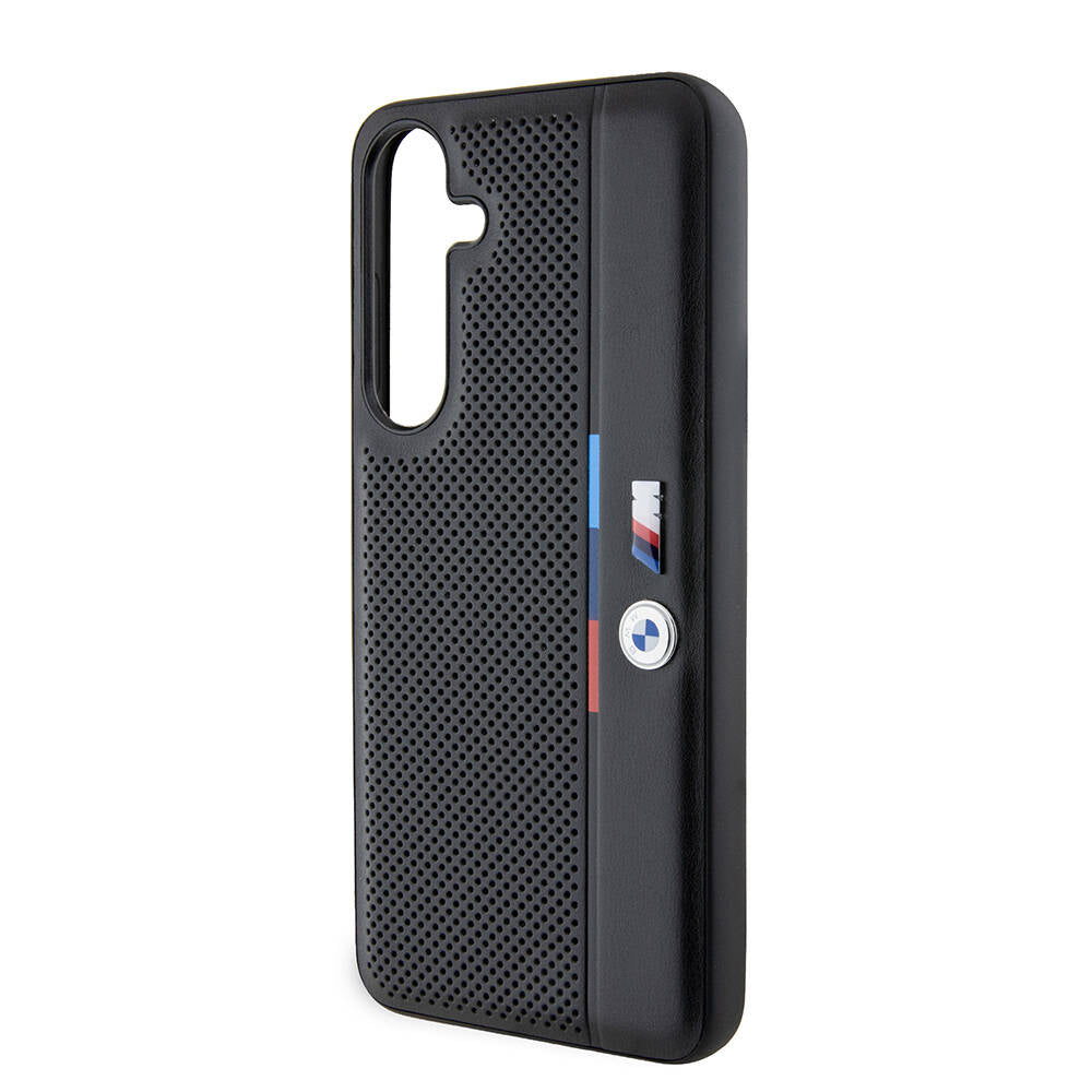 Galaxy S24 Plus Kılıf BMW Orjinal Lisanslı M Logolu Üç Renk Çizgili Delikli Detail Line Kılıf Siyah
