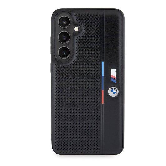 Galaxy S24 Plus Kılıf BMW Orjinal Lisanslı M Logolu Üç Renk Çizgili Delikli Detail Line Kılıf Siyah