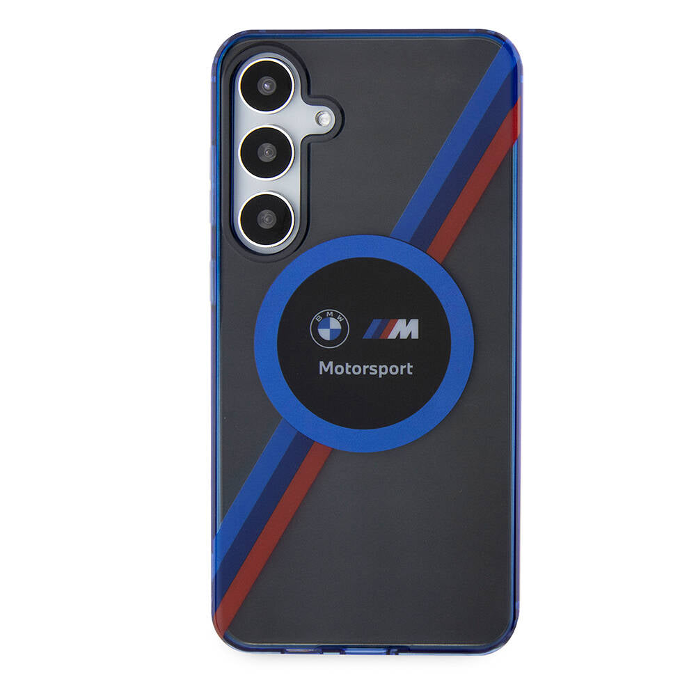Galaxy S24 Plus Kılıf BMW Orjinal Lisanslı M Logolu Üç Renk Çizgili Motorsport Circle Kılıf Siyah