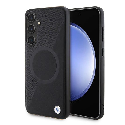Galaxy S24 Plus Kılıf BMW Orjinal Lisanslı Magsafe Şarj Özellikli Yarım Dokulu Circle Leather Kılıf Siyah