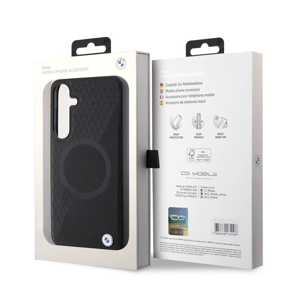 Galaxy S24 Plus Kılıf BMW Orjinal Lisanslı Magsafe Şarj Özellikli Yarım Dokulu Circle Leather Kılıf Siyah