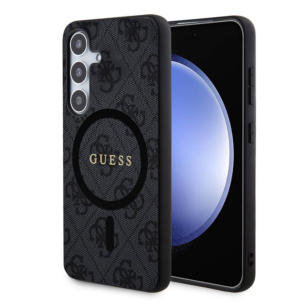 Galaxy S24 Plus Kılıf Guess Orjinal Lisanslı M-safe Şarj Özellikli PU Halkalı 4G Desenli Yazı Logolu Kapak