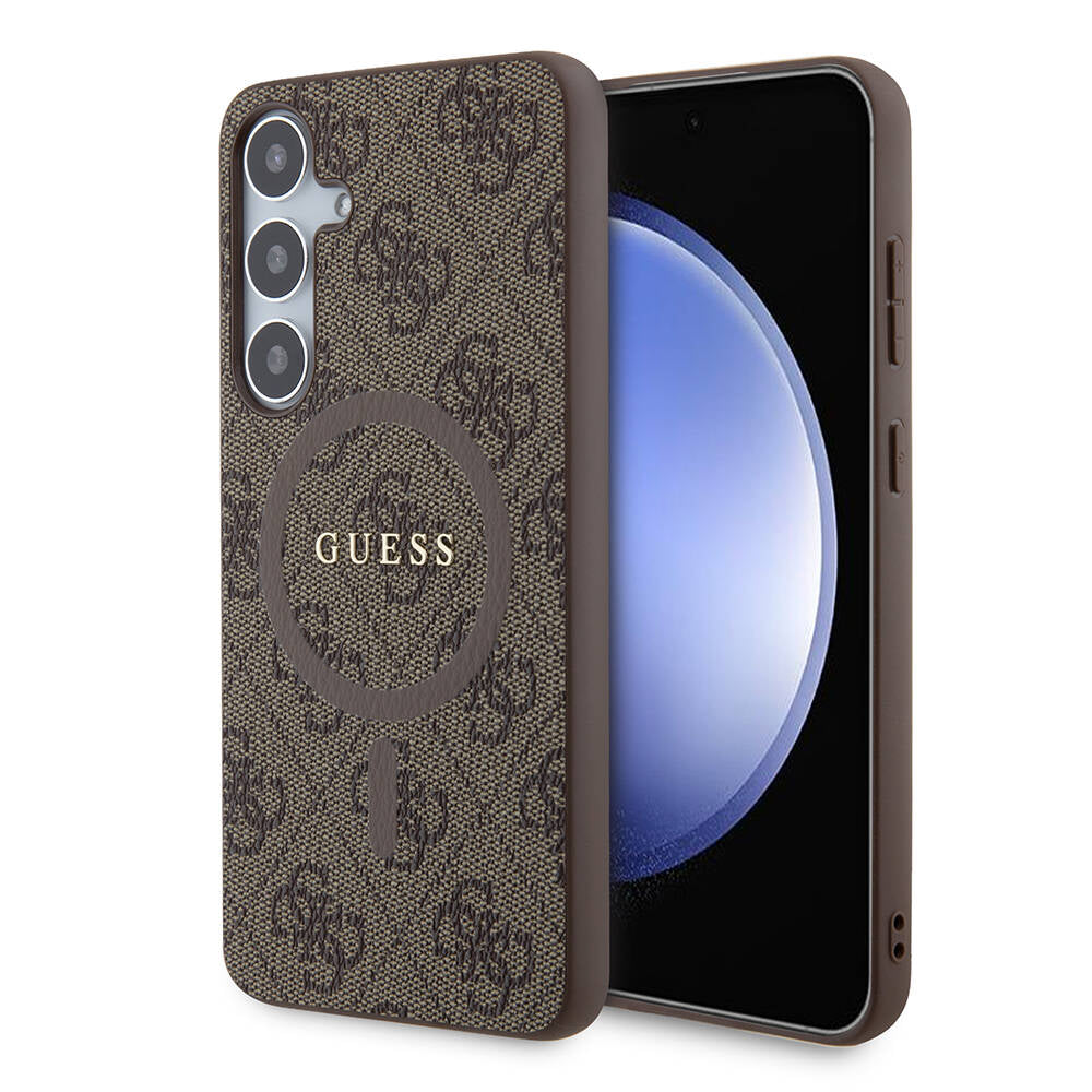 Galaxy S24 Plus Kılıf Guess Orjinal Lisanslı M-safe Şarj Özellikli PU Halkalı 4G Desenli Yazı Logolu Kapak