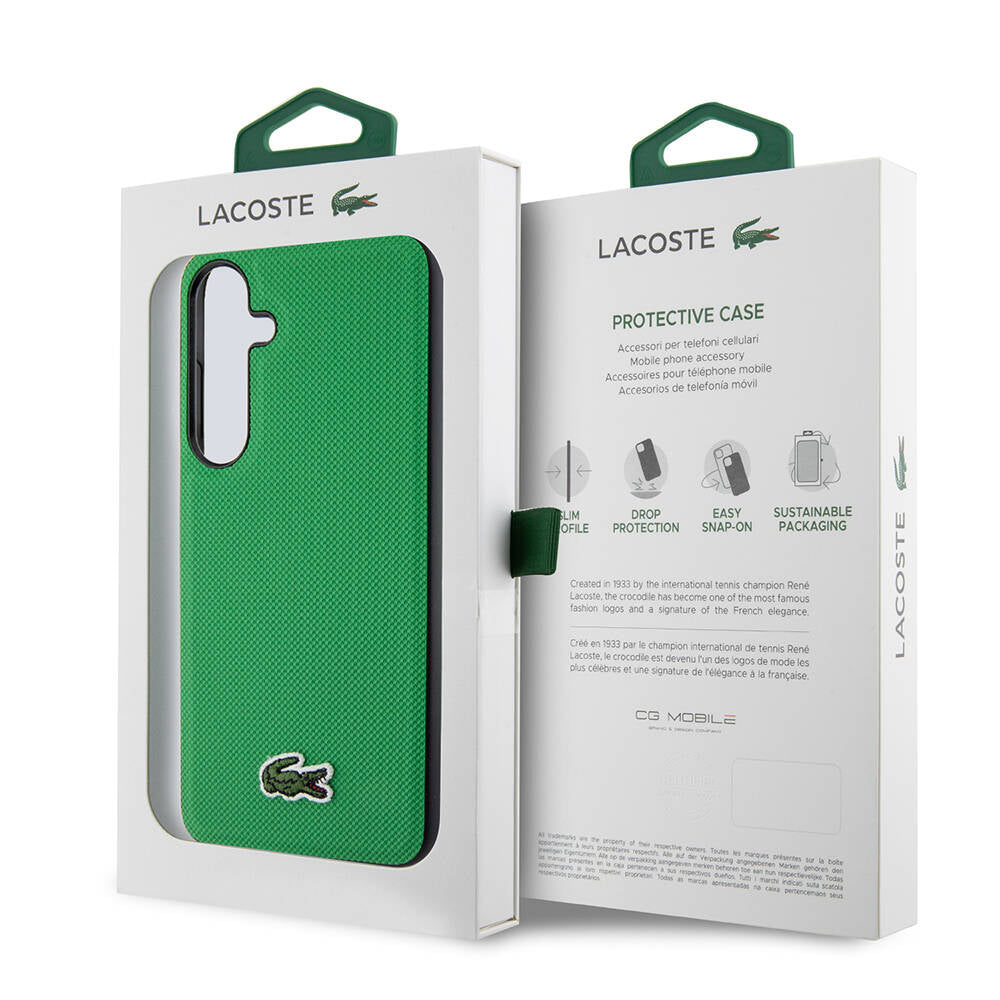 Galaxy S24 Plus Kılıf Lacoste Orjinal Lisanslı PU Pike Desenli Arka Yüzey İkonik Timsah Dokuma Logolu Kılıf Yeşil
