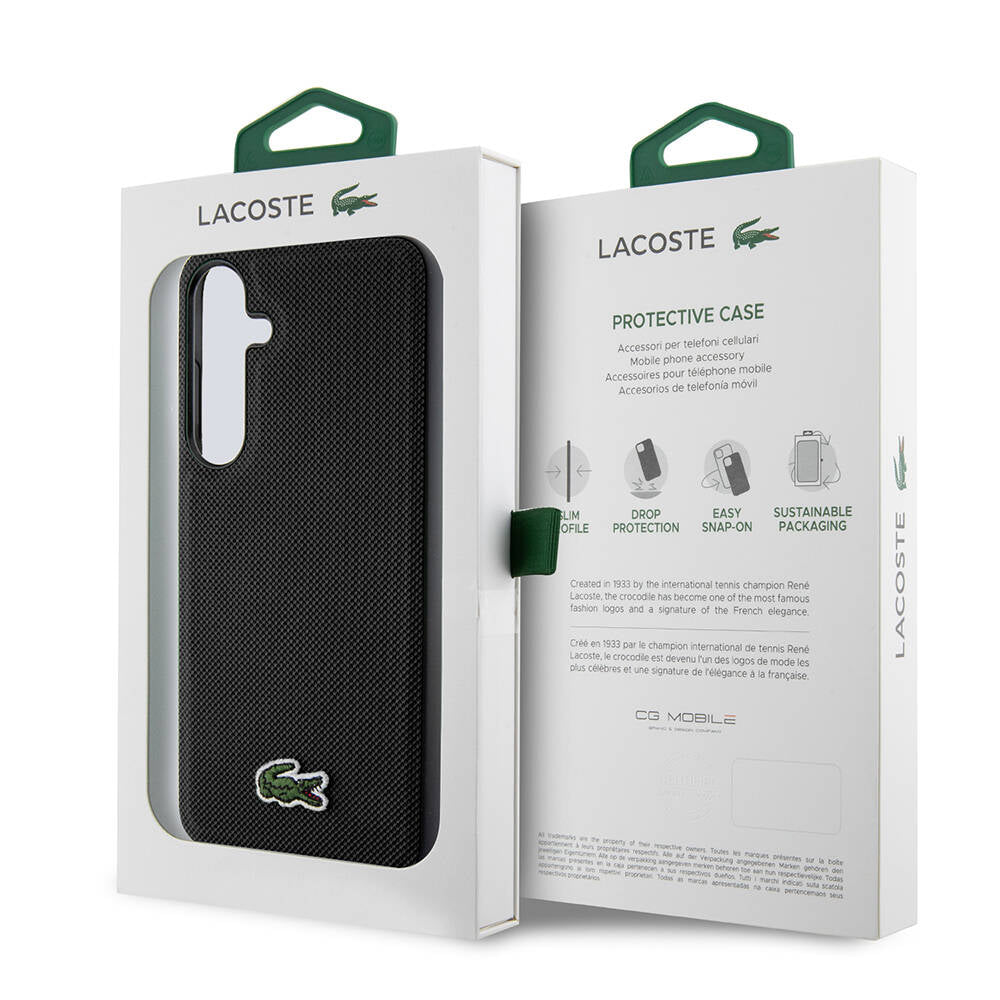 Galaxy S24 Plus Kılıf Lacoste Orjinal Lisanslı PU Pike Desenli Arka Yüzey İkonik Timsah Dokuma Logolu Kılıf Siyah