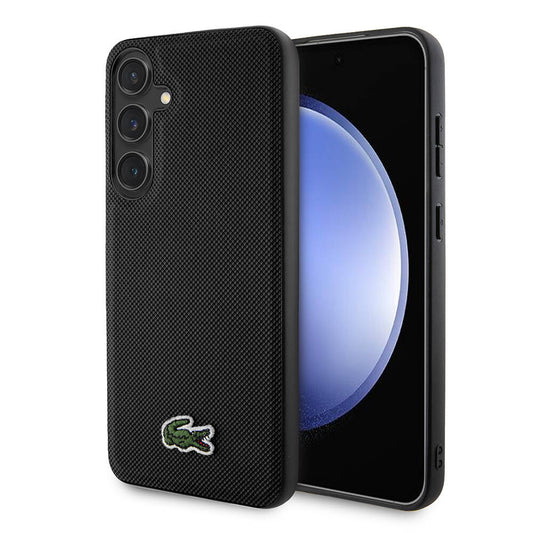 Galaxy S24 Plus Kılıf Lacoste Orjinal Lisanslı PU Pike Desenli Arka Yüzey İkonik Timsah Dokuma Logolu Kılıf Siyah