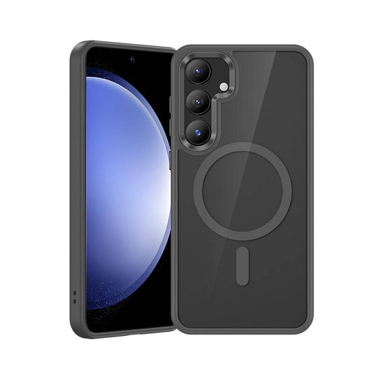 Galaxy S24 Plus Kılıf Magsafe Şarj Özellikli Şeffaf Arka Yüzey Benks MagClap TPU Çerçeve Kılıf Gri