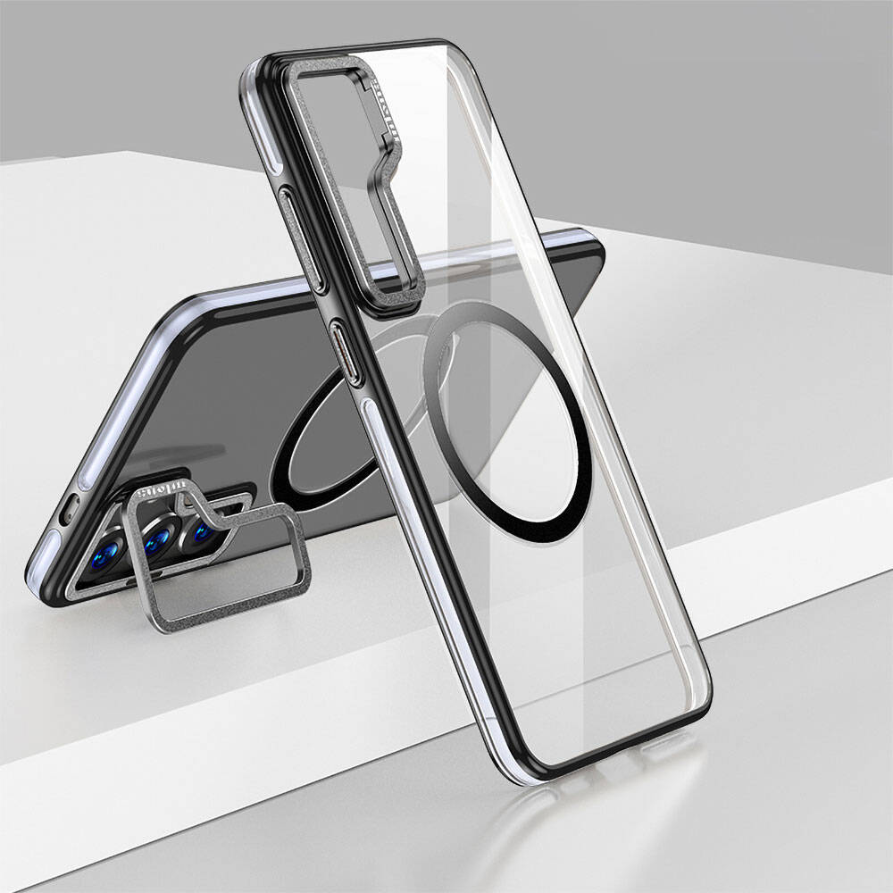 Galaxy S24 Plus Kılıf Magsafe Şarj Özellikli Wlons Standlı Efsane Kılıf Siyah
