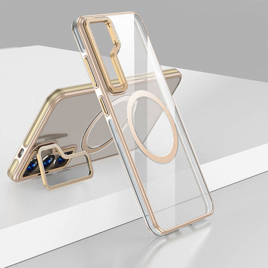 Galaxy S24 Plus Kılıf Magsafe Şarj Özellikli Wlons Standlı Efsane Kılıf Gold