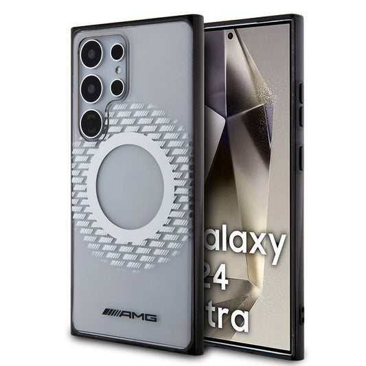 Galaxy S24 Ultra Kılıf AMG Orjinal Lisanslı Magsafe Şarj Özellikli Eşkenar Dörtgen Desenli Transparan Kılıf Renksiz
