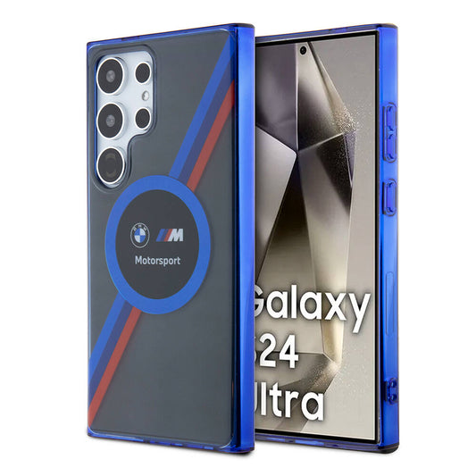 Galaxy S24 Ultra Kılıf BMW Orjinal Lisanslı M Logolu Üç Renk Çizgili Motorsport Circle Kılıf Siyah