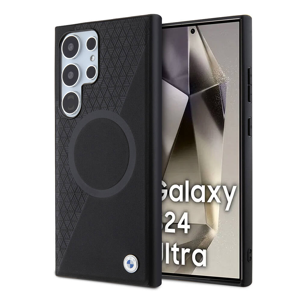 Galaxy S24 Ultra Kılıf BMW Orjinal Lisanslı Magsafe Şarj Özellikli Yarım Dokulu Circle Leather Kılıf Siyah