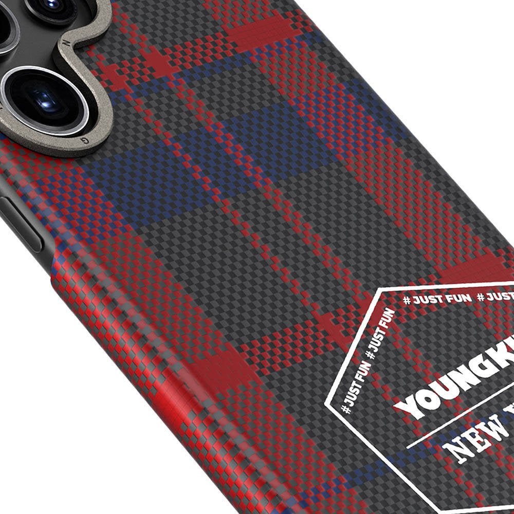 Galaxy S24 Ultra Kılıf Ekose Desenli Youngkit Gezhi Serisi Kılıf Mavi