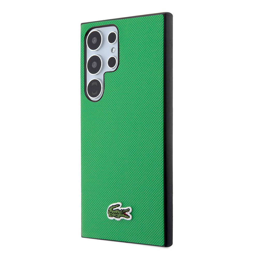 Galaxy S24 Ultra Kılıf Lacoste Orjinal Lisanslı PU Pike Desenli Arka Yüzey İkonik Timsah Dokuma Logolu Kılıf Siyah