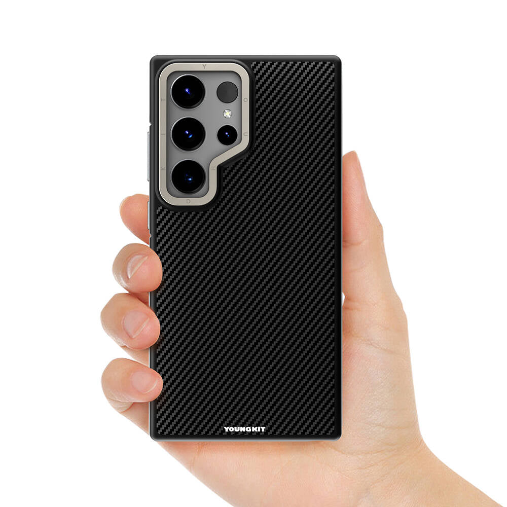 Galaxy S24 Ultra Kılıf Magsafe Şarj Özellikli Aramid Fiber Tasarımlı Youngkit 600D Kevlar Serisi Kılıf Siyah