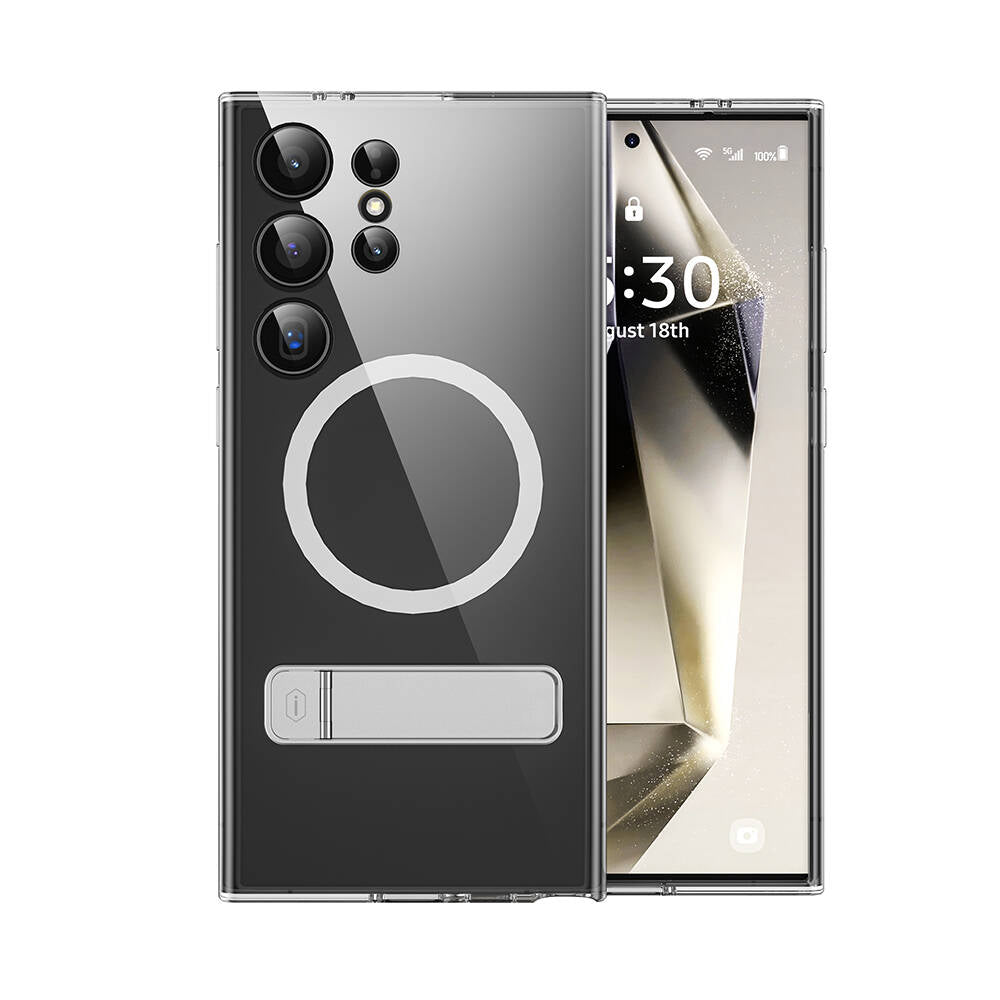 Galaxy S24 Ultra Kılıf Magsafe Şarj Özellikli Kamera Korumalı Standlı Wiwu KCC-025 Aurora Serisi Kılıf Şeffaf