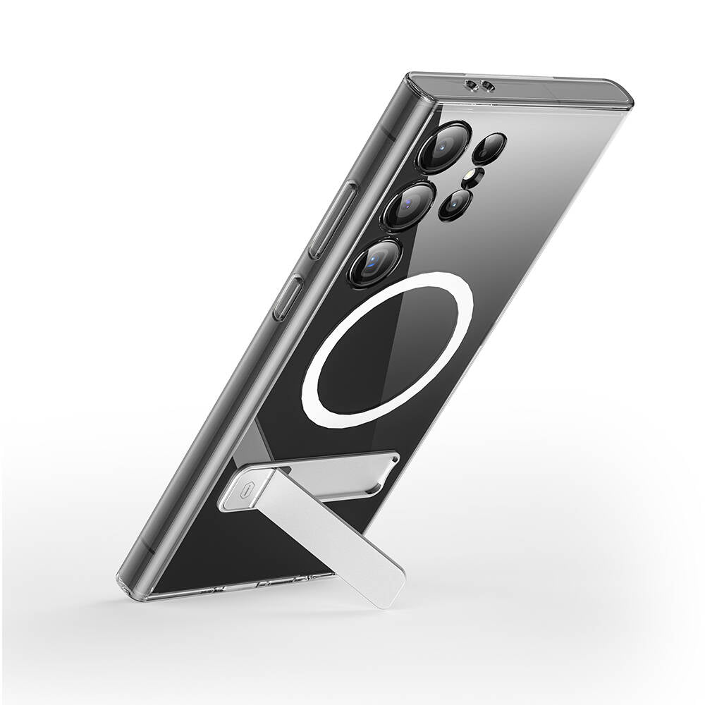 Galaxy S24 Ultra Kılıf Magsafe Şarj Özellikli Kamera Korumalı Standlı Wiwu KCC-025 Aurora Serisi Kılıf Şeffaf