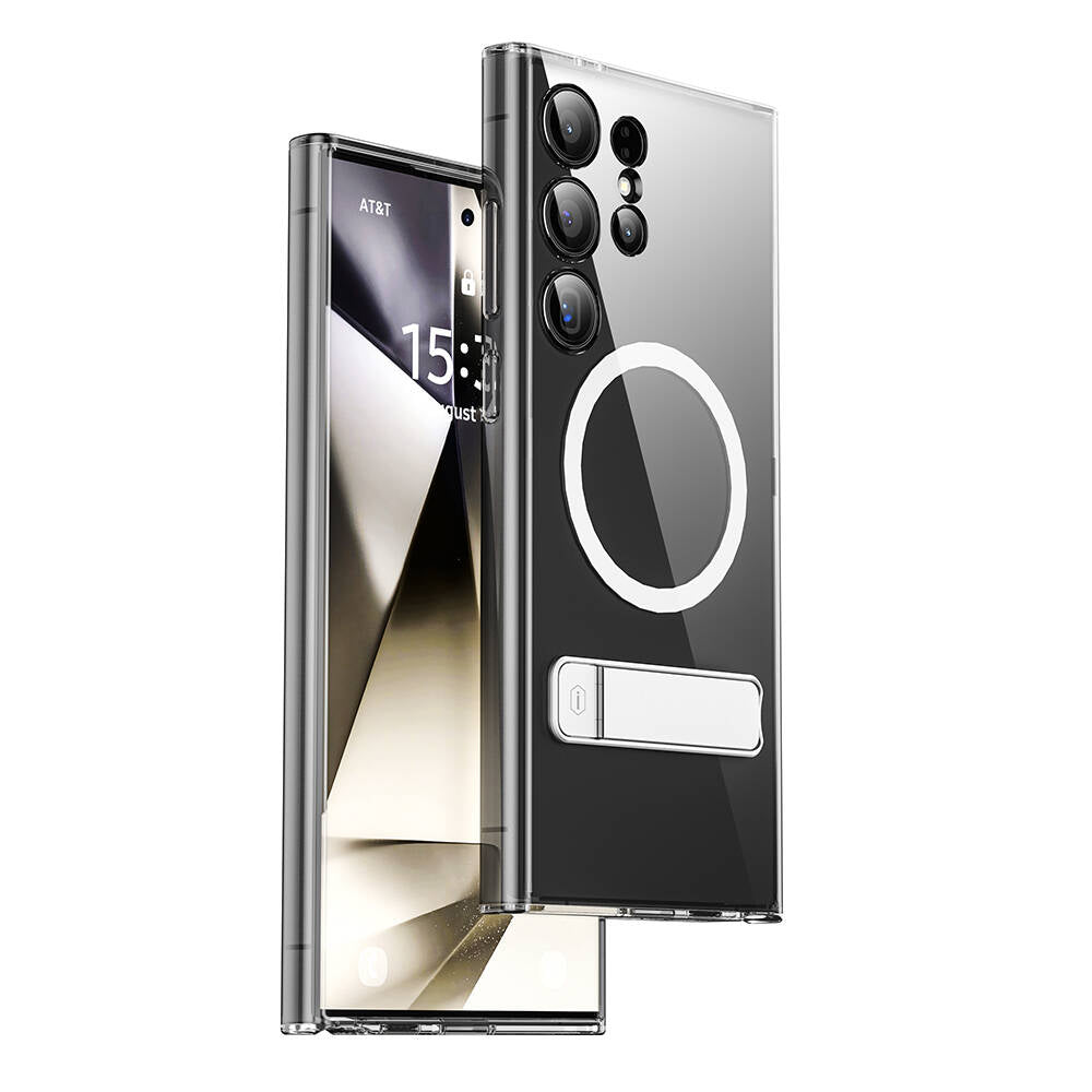 Galaxy S24 Ultra Kılıf Magsafe Şarj Özellikli Kamera Korumalı Standlı Wiwu KCC-025 Aurora Serisi Kılıf Şeffaf
