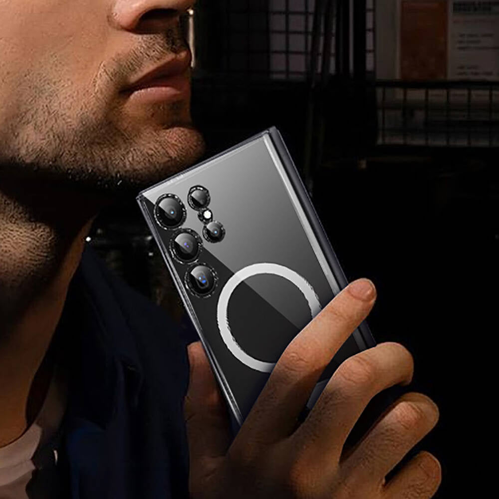 Galaxy S24 Ultra Kılıf Magsafe Şarj Özellikli Kamera Korumalı Standlı Wiwu KCC-025 Aurora Serisi Kılıf Şeffaf