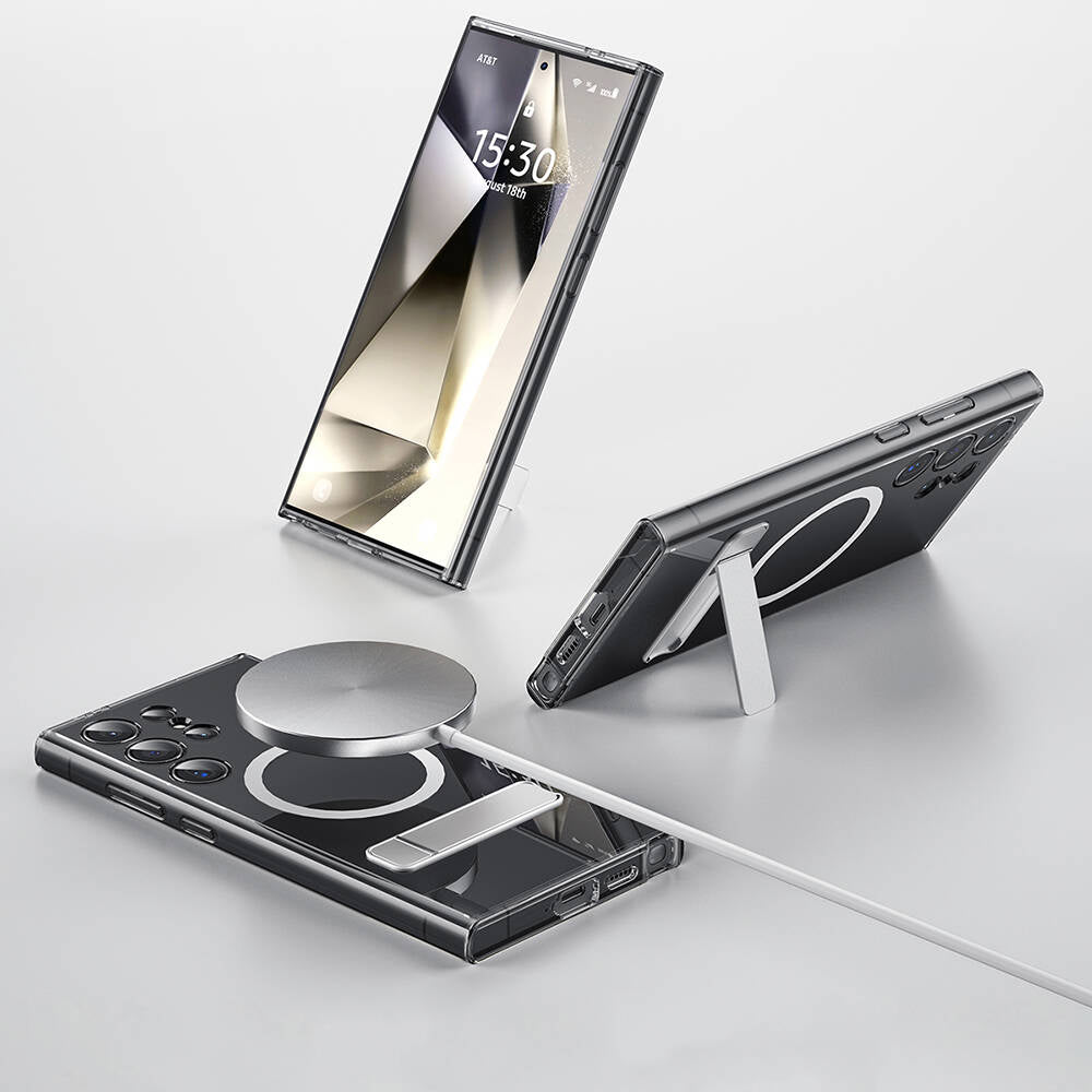 Galaxy S24 Ultra Kılıf Magsafe Şarj Özellikli Kamera Korumalı Standlı Wiwu KCC-025 Aurora Serisi Kılıf Şeffaf
