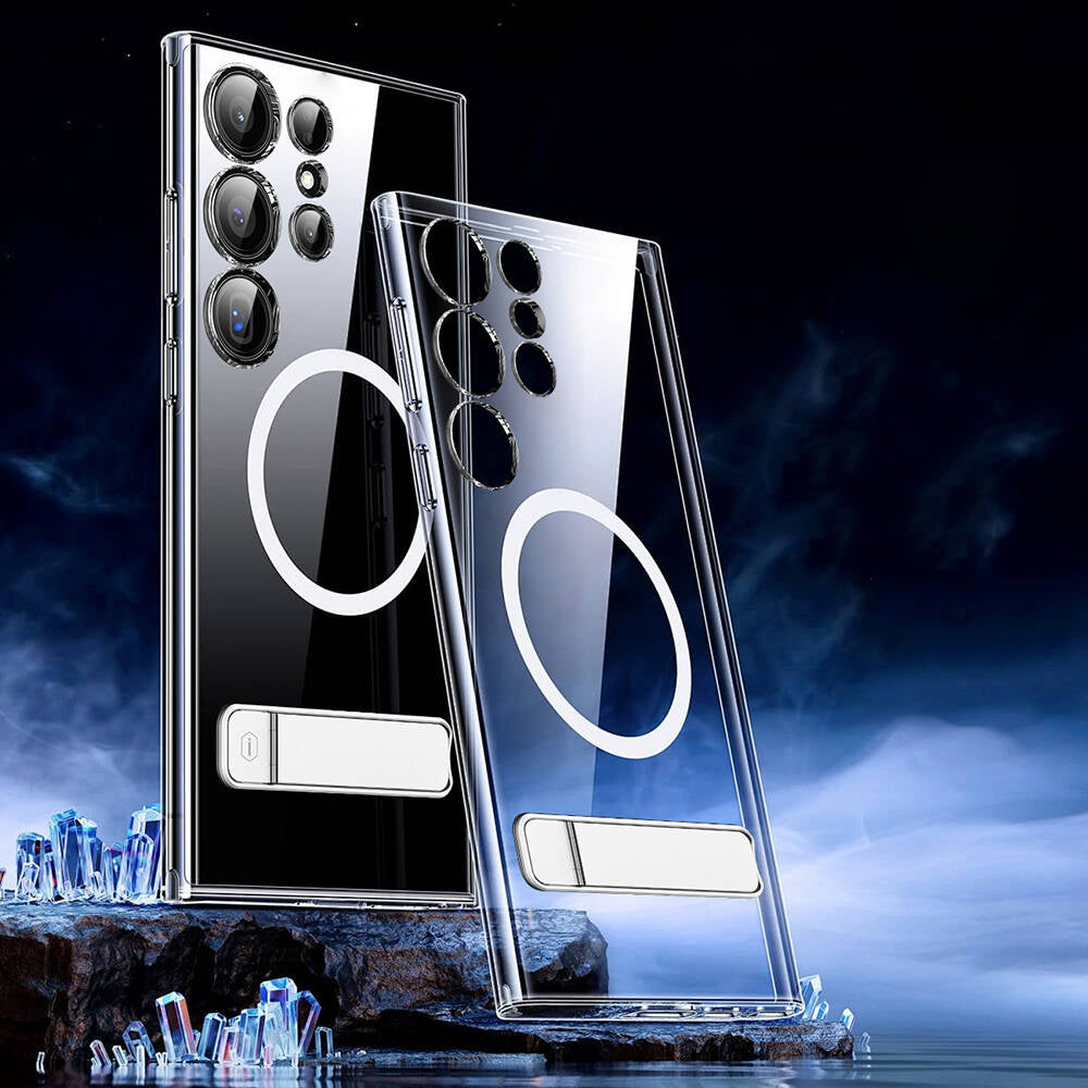 Galaxy S24 Ultra Kılıf Magsafe Şarj Özellikli Kamera Korumalı Standlı Wiwu KCC-025 Aurora Serisi Kılıf Şeffaf