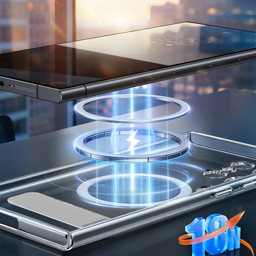 Galaxy S24 Ultra Kılıf Magsafe Şarj Özellikli Kamera Korumalı Standlı Wiwu KCC-025 Aurora Serisi Kılıf Şeffaf