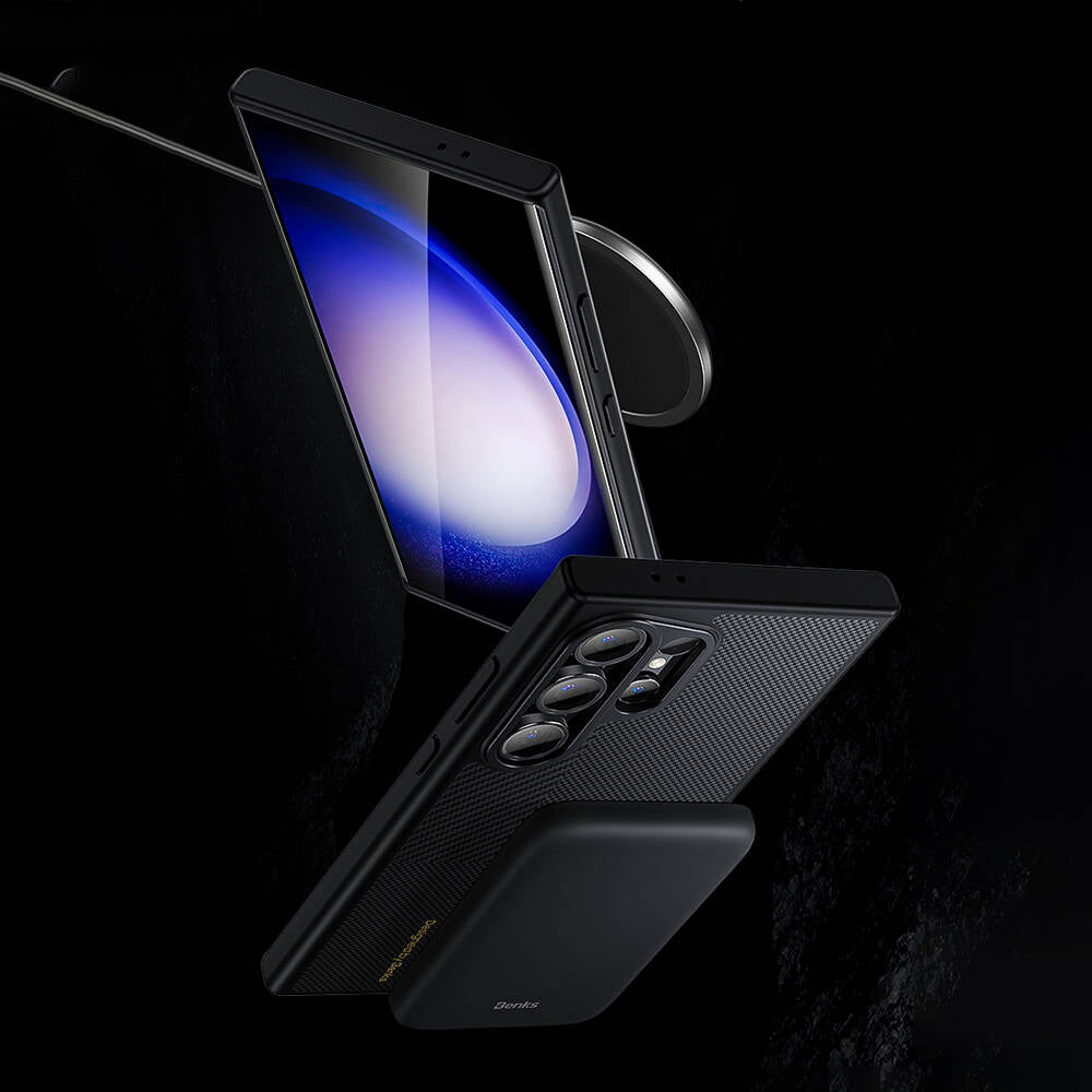 Galaxy S24 Ultra Kılıf Magsafe Şarj Özellikli Karbon Fiber Benks Montage Hybrid ArmorPro Kevlar Kılıf Siyah