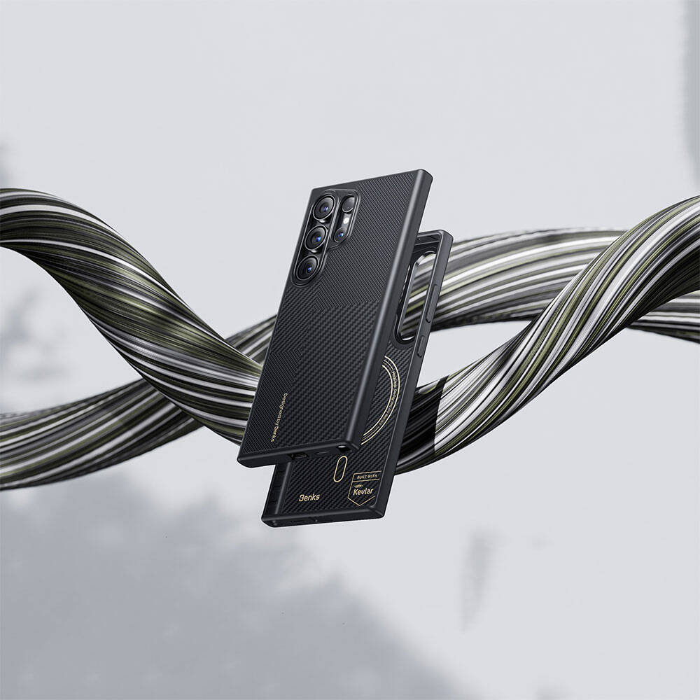 Galaxy S24 Ultra Kılıf Magsafe Şarj Özellikli Karbon Fiber Benks Montage Hybrid ArmorPro Kevlar Kılıf Siyah