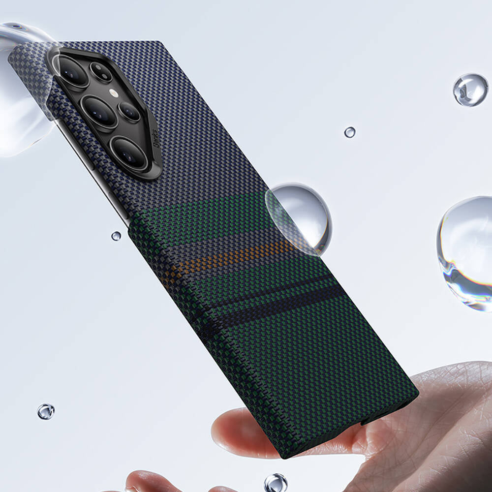 Galaxy S24 Ultra Kılıf Magsafe Şarj Özellikli Karbon Fiber Tasarımlı Benks Aurora ArmorAir Kevlar Kılıf Siyah