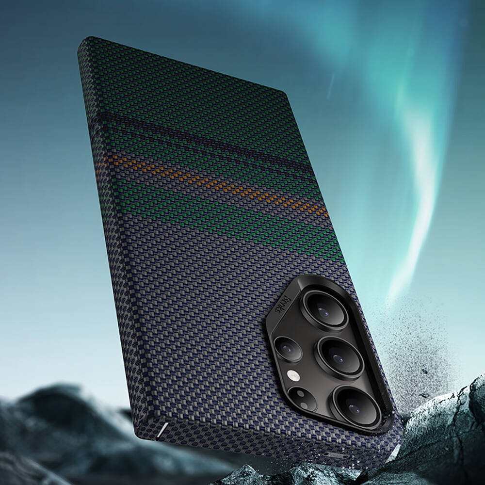 Galaxy S24 Ultra Kılıf Magsafe Şarj Özellikli Karbon Fiber Tasarımlı Benks Aurora ArmorAir Kevlar Kılıf Siyah