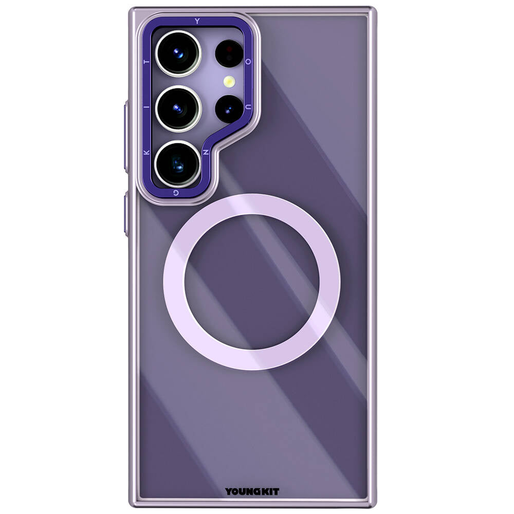 Galaxy S24 Ultra Kılıf Magsafe Şarj Özellikli Sararma Önleyici Youngkit Crystal Grid Kılıf Mor