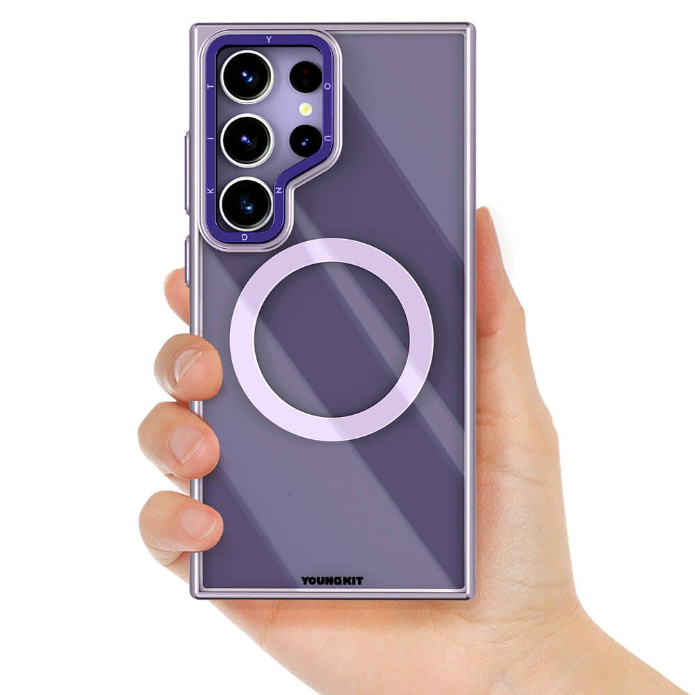 Galaxy S24 Ultra Kılıf Magsafe Şarj Özellikli Sararma Önleyici Youngkit Crystal Grid Kılıf Siyah