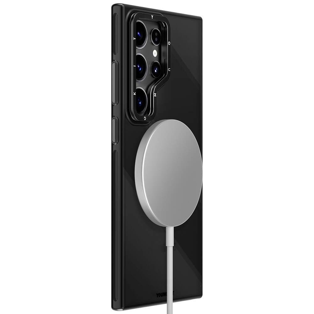 Galaxy S24 Ultra Kılıf Magsafe Şarj Özellikli Sararma Önleyici Youngkit Crystal Grid Kılıf Siyah